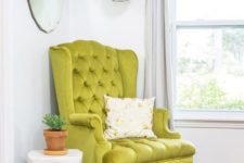 04 a bright modern nook with a vintage-inspired neon green chair that sets the tone in the space