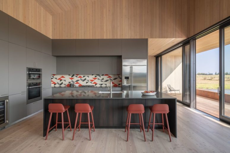 a colorful tile backsplash looks cool on minimalist ktichen