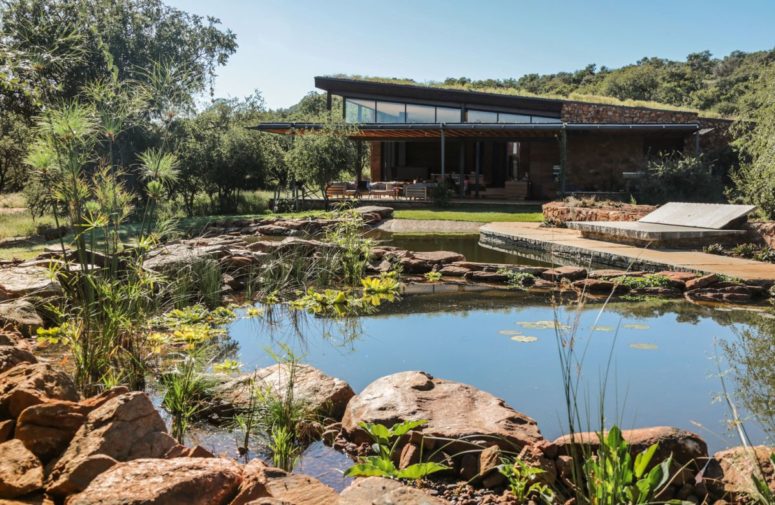 The garden is landscaped in a very natural way, and there's a cool pond to make the space even more wild