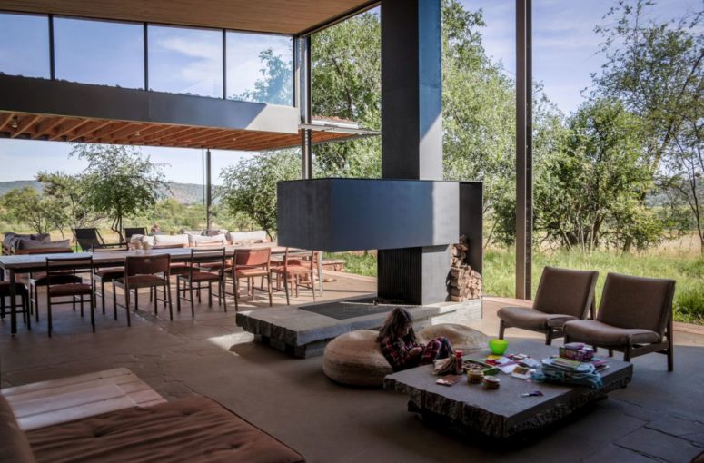 an open space with large windows