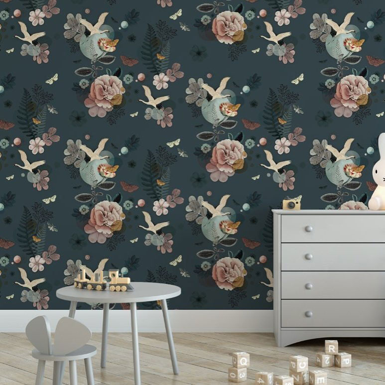 dark and moody floral prints are on top this year, if you are ready for dark colors in the nursery