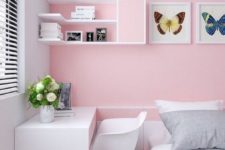 17 pink paired with bright whites make the room bold and very catchy, such a combo is very refreshing