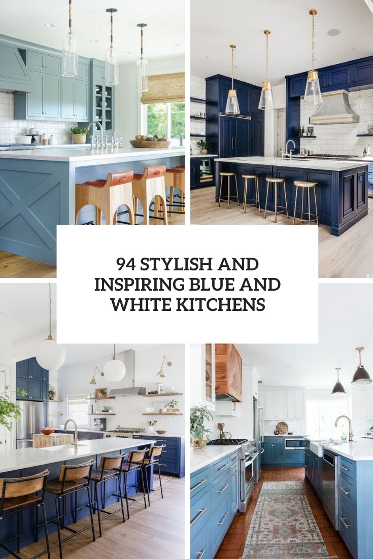 stylish and inspiring blue and white kitchens cover