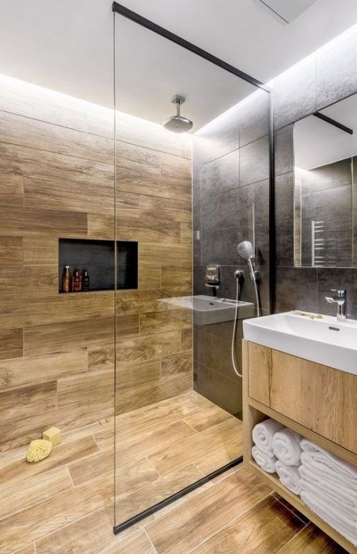 75 Trendy Wood Look Tile Ideas For Bathrooms - DigsDigs