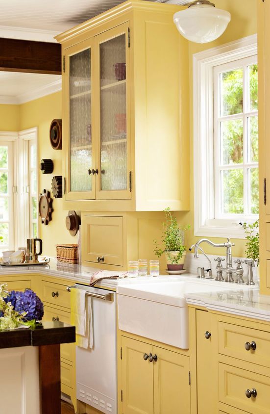 white kitchen with yellow backsplash