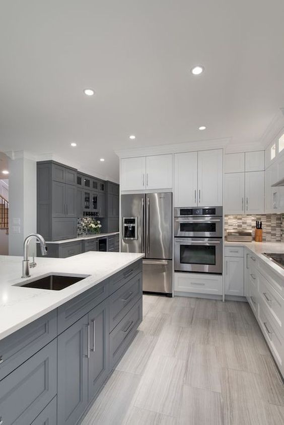 a stylish white kitchen design white grey touches