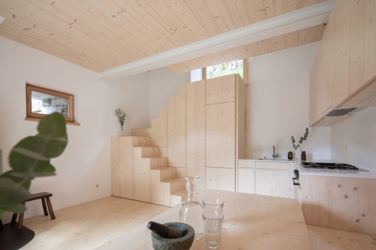 Due to the reduced footprint of the building, the designers had to come up with clever and unconventional storage solutions