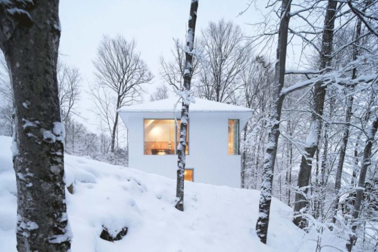 The owners enjoy the views of the woodlands from the second level - there are two panoramic windows
