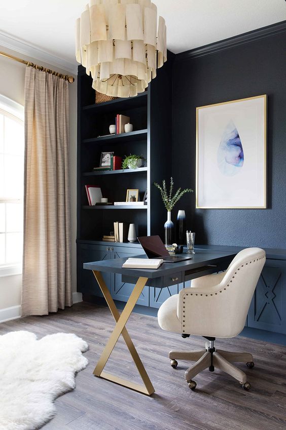 Minimalist Blue Home Office for Small Space