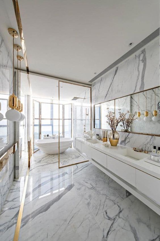 25 Refined White And Gold Bathrooms - DigsDigs