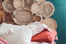 22 a stack of decorative baskets attached to the wall will make your bedroom feel more rustic and more natural
