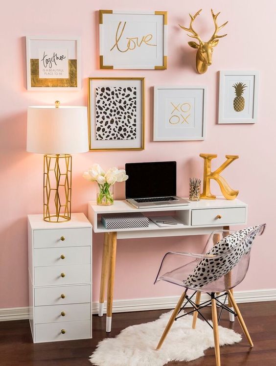 Black, White + Gold Office Decor