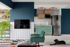 01 This bold home was inspired by electronic music, was done with contrasting colors, finishes and much pattern