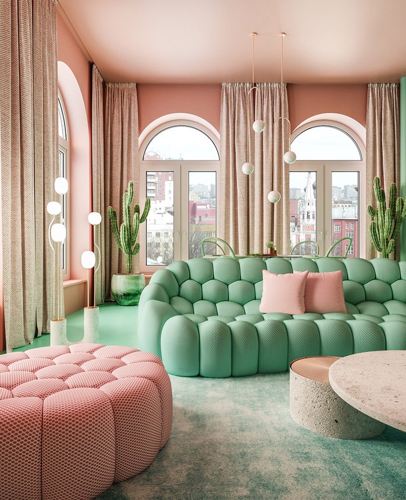 This unique apartment in NYC is done in pastel pink and green, with Mexican aesthetics and cacti inspired designs