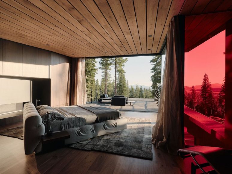 Red and orange glass windows introduce an unexpected dose of color into the private areas of the house Red and orange glass windows introduce an unexpected dose of color into the private areas of the house