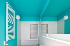 a cool color block bathroom