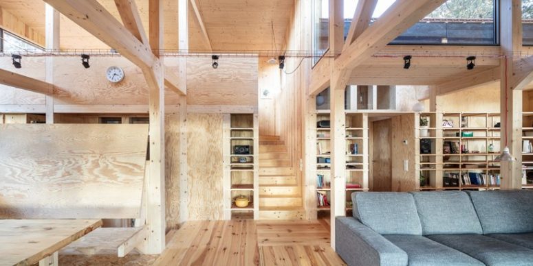 Timber is widely used throughout the space, there are wooden pillars and walls and floors are made of wood Timber is widely used throughout the space, there are wooden pillars and walls and floors are made of wood