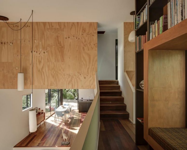 The upper floor is more private, with bedrooms and bathrooms and is separated from the lower one
