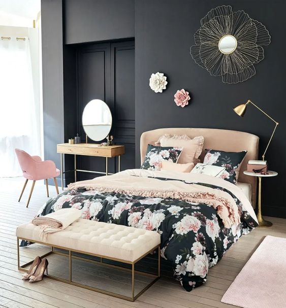 Hot pink best sale and black bedroom