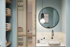 06 open shelves delicately built into the corner give storage space and don’t spoil the interiors