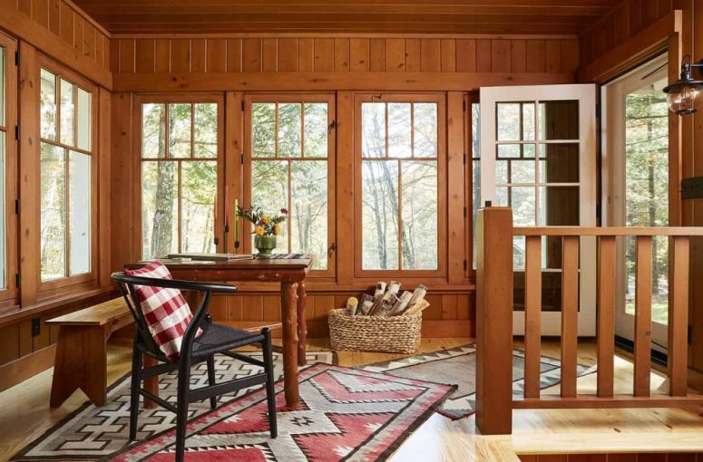 The work space shows all-rustic decor and styling and cool views
