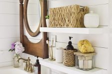 07 classic open bathroom shelving over the toilet are an elegant idea for a rustic or farmhouse bathroom