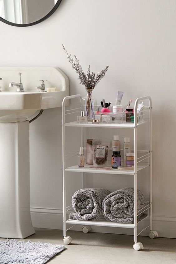a stylish three tier rolling cart will fit both a modern and vintage bathroom giving you storage space