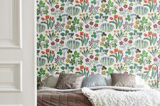06 colorful botanical floral wallpaper to bring an airy spring feel to the bedroom and add pattern to it