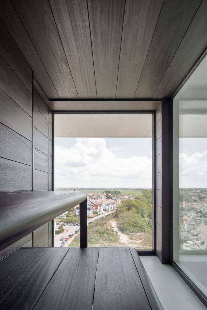 The apartment also includes a sauna that has views of the outdoors