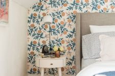 07 lovely modern floral wallpaper to highlight the headboard wall in a neutral and pastel bedroom