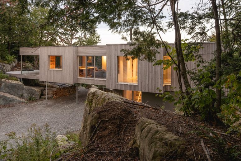 This contemporary forest house in Canada is built on three meter stilts