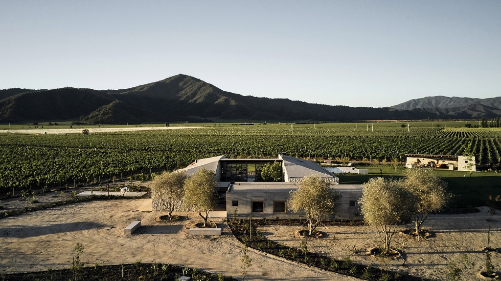 01 This unique modern home is built of stone and features a courtyard in its center