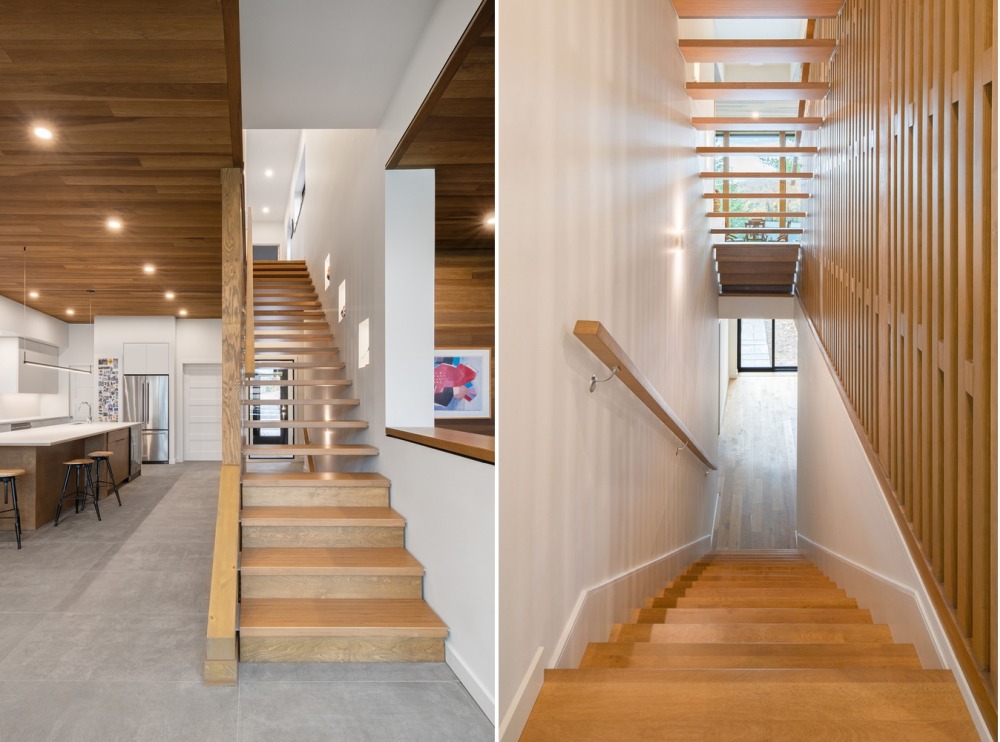 The interior is organized on two floors which are connected by this simple wooden staircase