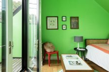 a bright green bedroom design