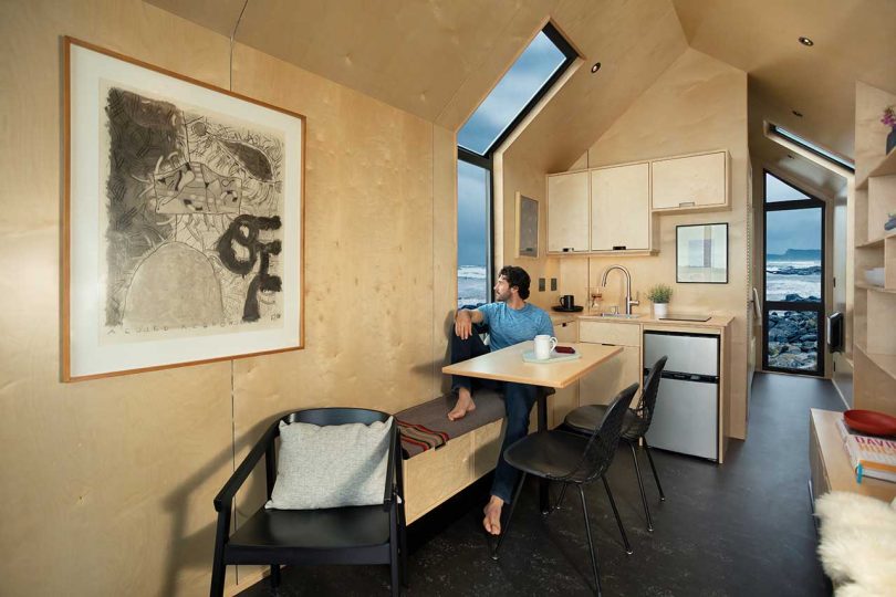 a small kitchen in a mobile cabin