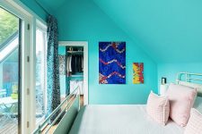 a cozy bright turquoise bedroom desgin