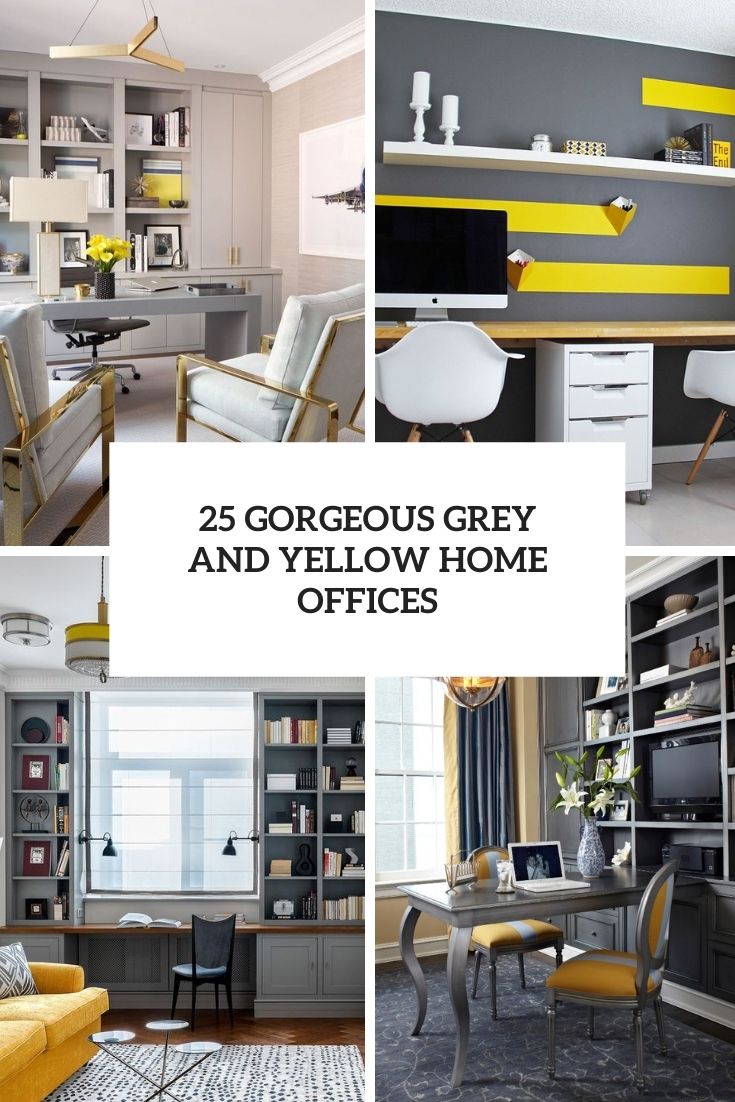 gorgeous grey and yellow home offices cover