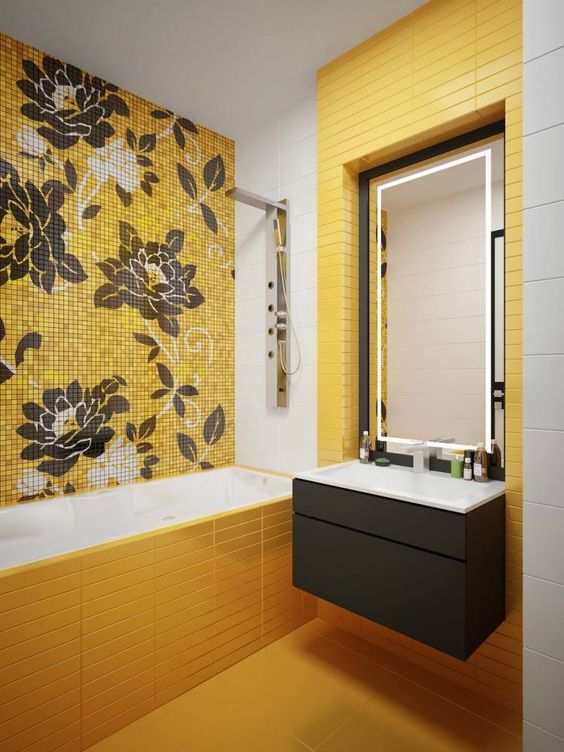 25 Lively And Bold Grey And Yellow Bathrooms - DigsDigs