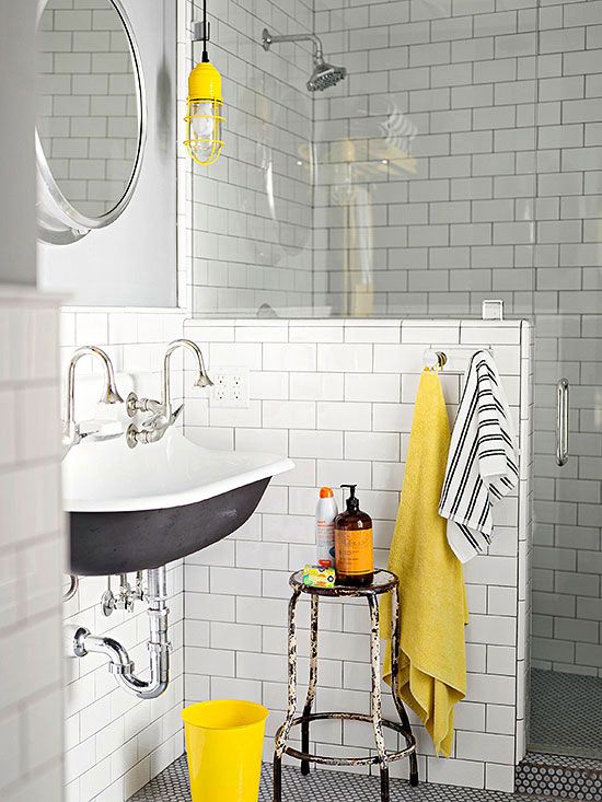 25 Lively And Bold Grey And Yellow Bathrooms - DigsDigs