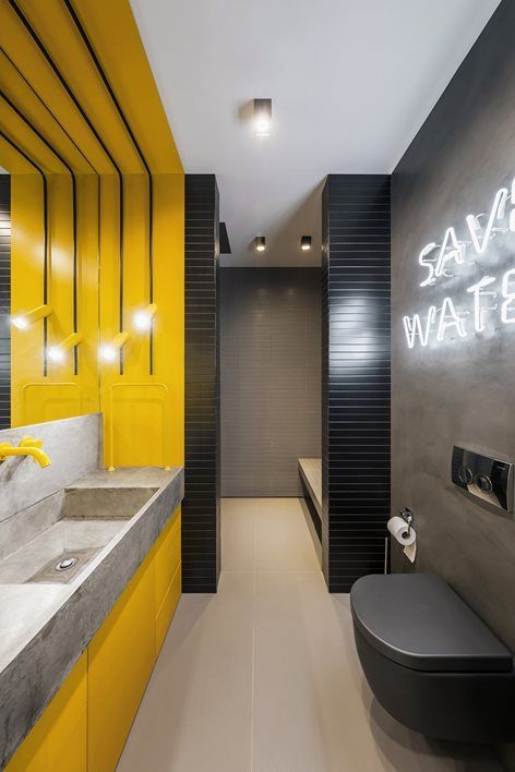 25 Lively And Bold Grey And Yellow Bathrooms - DigsDigs