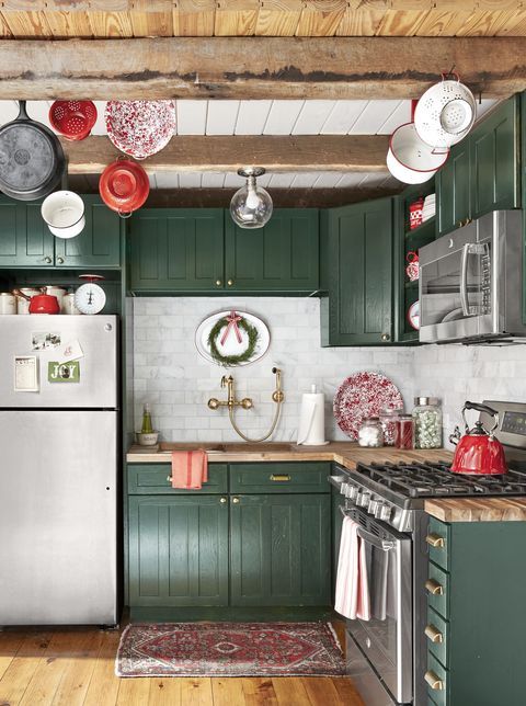 Lovely Sage Green Cabinets with Butcher Block Countertops