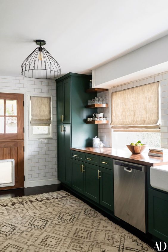 dark green farmhouse kitchen