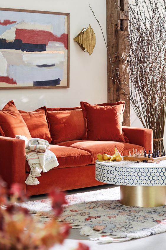 Living Room Ideas With Orange Sofa : Modern Neutral Living Room With