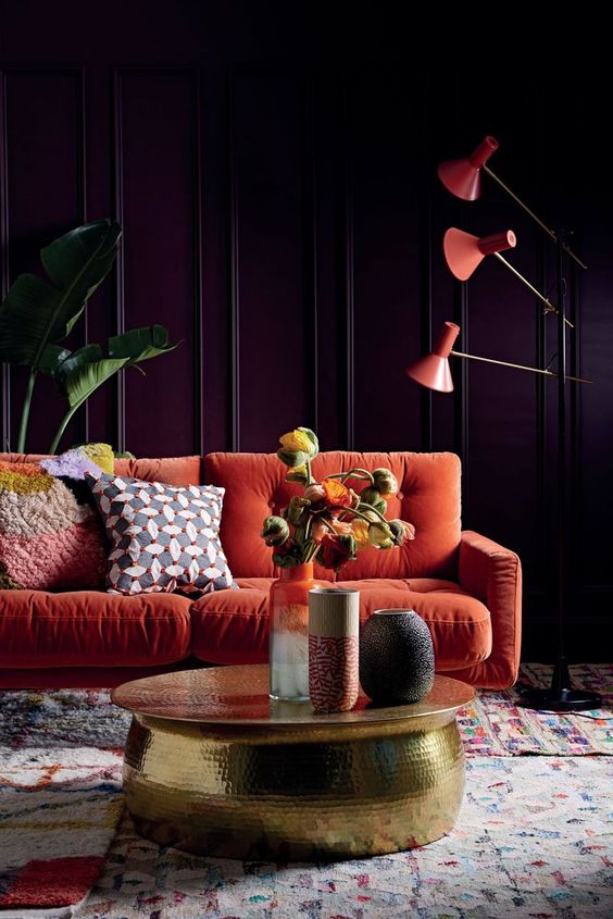 Burnt orange sofa set discount
