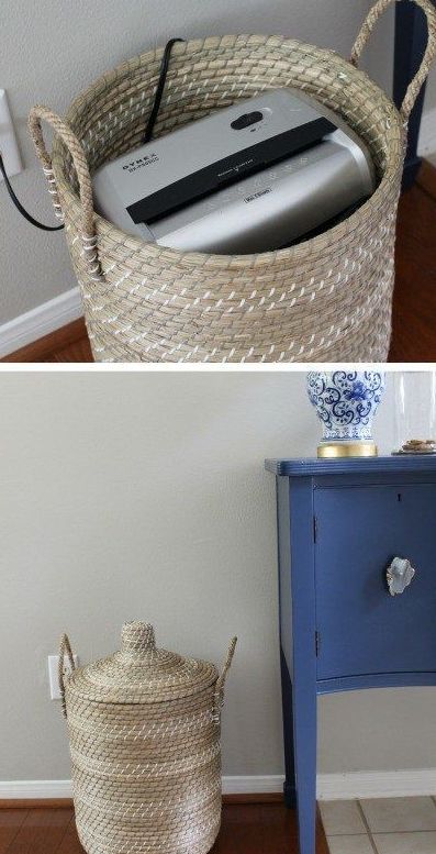 a woven basket with a lid is a classic idea to hide a router and it looks nice in many types of interiors, it will add coziness
