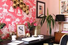 a bold pink home office design