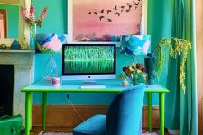 a cute home office with ombre walls