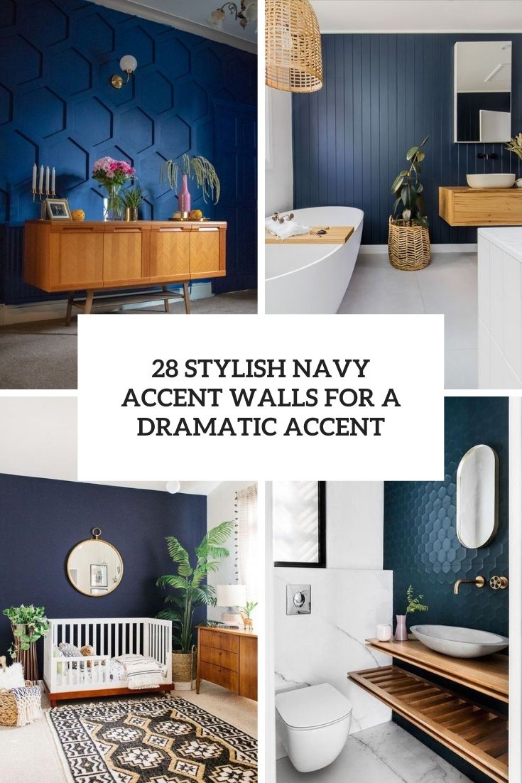 navy blue accent wall living room