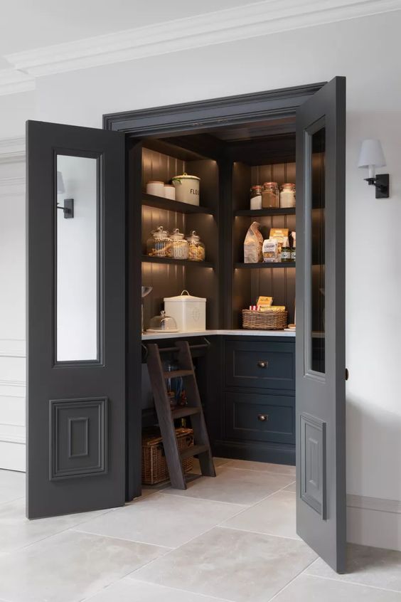 a practical pantry design with built-in lights