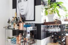 30 a beautiful sheer glass bar cart is a cool idea that can easily match a mid-century modern space